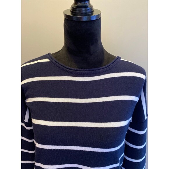 Christopher & Banks Sweater Top Plus Size XL Navy White Stripes Lace Hem Zipper - Picture 2 of 11